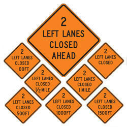 2 Left Lanes Closed | Work Zone Signs (Choose Distance)