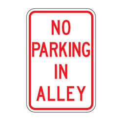 No Parking in Alley Sign